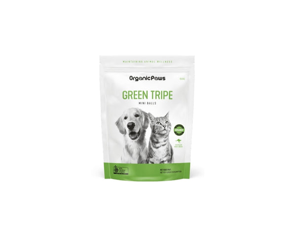 Organic Paws Green Tripe Mini Balls 500g ONLY available for pick up or local delivery