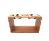 Double elevated Bamboo feeder with stainless steel bowls