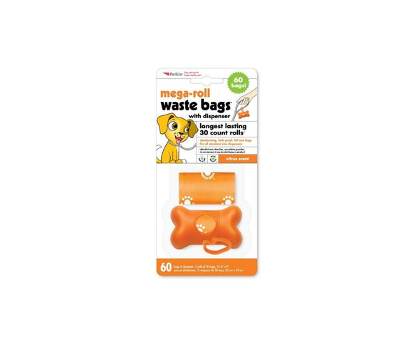 Petkin MEGA-ROLL Citrus scented Waste Bags - 60 pcs with dispenser